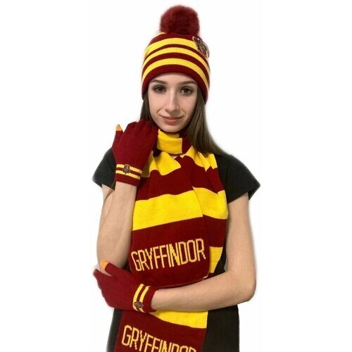 Комплект шапка, шарф перчатки Гриффиндор (Ультра премиум) Гарри Поттер