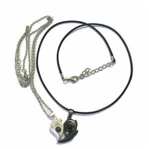 Комплект украшений Парные кулоны половинки сердца для него и для неё, длина 65 см, черный, серебряный