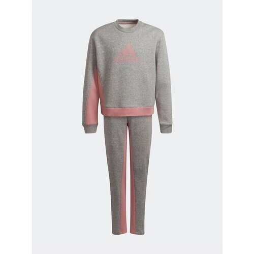 Костюм adidas для девочек, джемпер и брюки, размер 128, серый, розовый