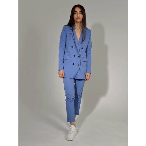 Костюм Blazer, жакет и брюки, классический стиль, полуприлегающий силуэт, пояс на резинке, размер 42, голубой