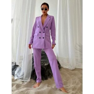 Костюм Blazer, жакет и брюки, классический стиль, полуприлегающий силуэт, пояс на резинке, размер 48, фиолетовый