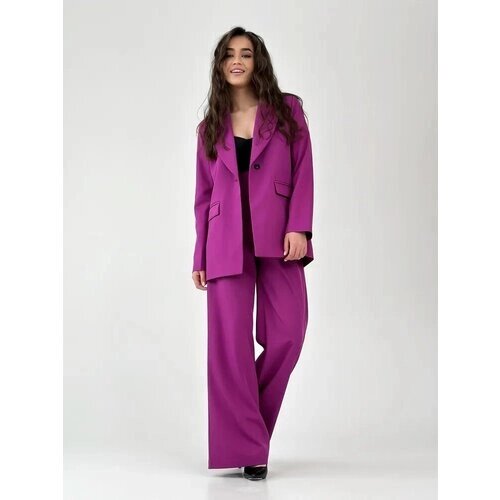 Костюм Blazer, жакет и брюки, классический стиль, свободный силуэт, размер 42, фиолетовый