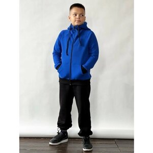 Костюм Бушон для мальчиков, олимпийка и брюки, размер 140-146, черный, синий