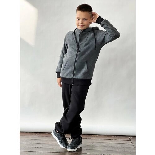 Костюм Бушон для мальчиков, олимпийка и брюки, размер 146-152, серый, черный