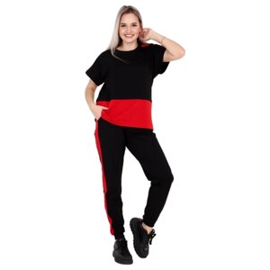Костюм Elena Tex, футболка и брюки, повседневный стиль, оверсайз, карманы, пояс на резинке, размер 46, черный, красный