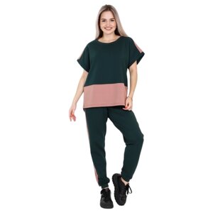 Костюм Elena Tex, футболка и брюки, повседневный стиль, оверсайз, карманы, пояс на резинке, размер 48, зеленый