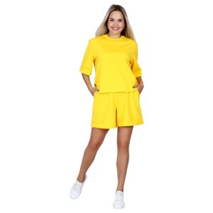 Костюм Elena Tex, футболка и шорты, повседневный стиль, оверсайз, карманы, трикотажный, пояс на резинке, размер 44, желтый