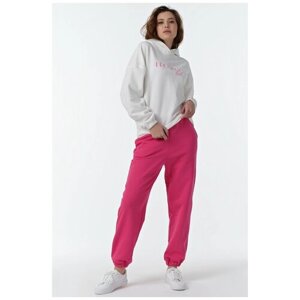Костюм FLY, худи и брюки, спортивный стиль, свободный силуэт, размер 44, розовый, белый