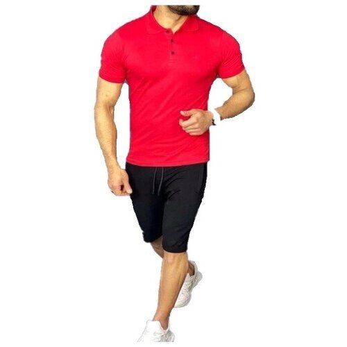 Костюм , футболка и шорты, силуэт полуприлегающий, размер 48, красный