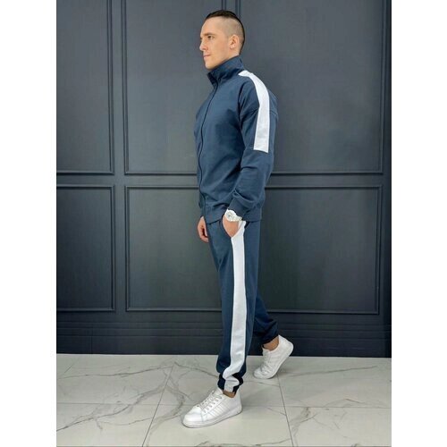 Костюм Jools Fashion летний спортивный с олимпийкой и джоггерами, размер 56, серый, белый