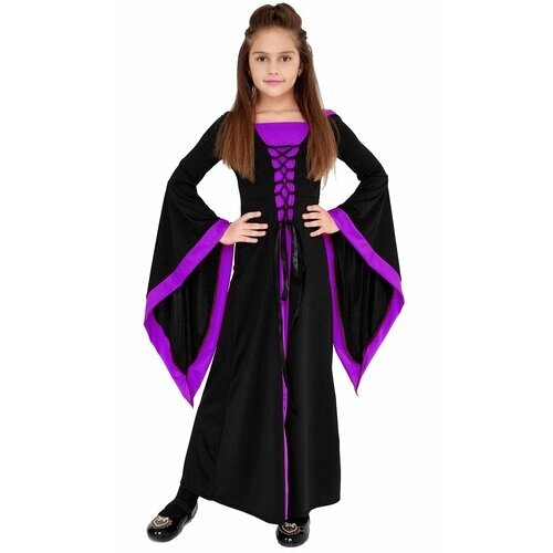 Костюм колдуньи в черно-фиолетовом детский для девочки