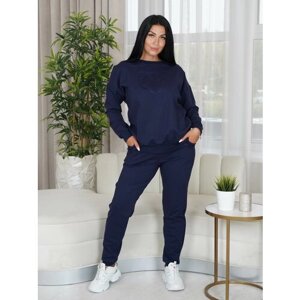 Костюм LOVETEX. STORE, свитшот и брюки, повседневный стиль, свободный силуэт, карманы, стрейч, пояс на резинке, трикотажный, размер 42, синий