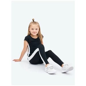Костюм Микита для девочек, футболка и легинсы, размер 158, черный, белый