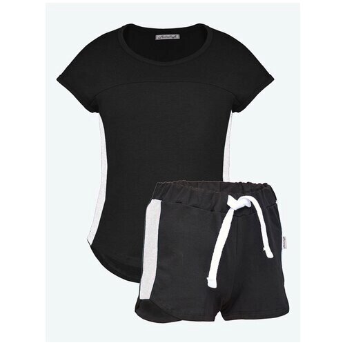 Костюм Микита для девочек, футболка и шорты, размер 134, серый, черный