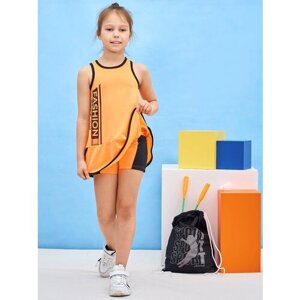 Костюм Микита для девочек, майка и шорты, размер 146, оранжевый, черный