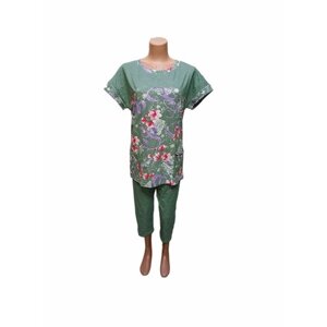 Костюм Традиции Трикотажа, футболка и бриджи, классический стиль, прямой силуэт, трикотажный, пояс на резинке, размер 136, зеленый