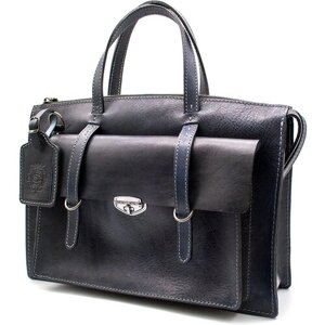 Кожаная деловая сумка портфель "Шерлок" ручная работа (синий винтажный)