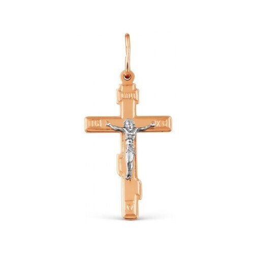 Крестик Топаз, комбинированное золото, 585 проба