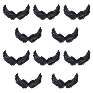 Крылья ангела черные перьевые карнавальные большие 60х35см, на Хэллоуин и Новый год (10 пар в наборе)