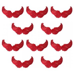 Крылья ангела красные перьевые карнавальные большие 60х35см, на Хэллоуин и Новый год (10 пар в наборе)