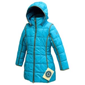 Куртка Poivre Blanc, демисезон/зима, удлиненная, размер 6(116), бирюзовый