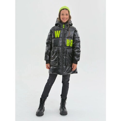 Куртка WBR Куртка зимняя утепленная подростковая, пуховик для девочек зимняя, размер 158, черный