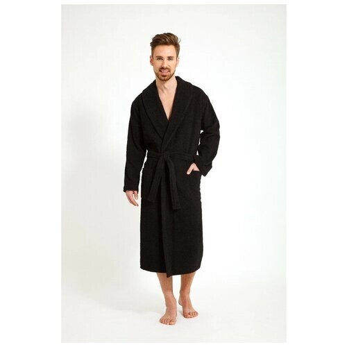 Махровый черный теплый мужской халат