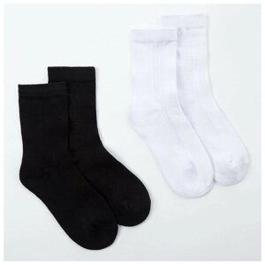 MINAKU Набор подростковых носков 2 пары MINAKU "Бамбук", цвет чёрный/белый, размер 35-38 (22-24 см)