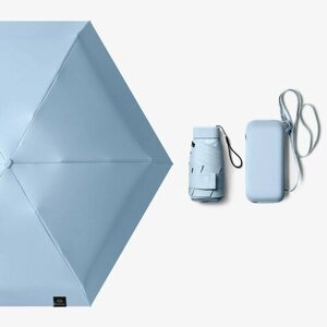 Мини-зонт механика, 5 сложений, купол 90 см, 6 спиц, чехол в комплекте, для женщин, голубой