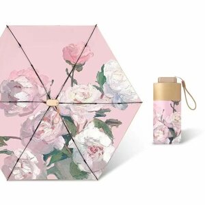 Мини-зонт механика, 5 сложений, купол 91 см, 6 спиц, чехол в комплекте, для женщин, розовый