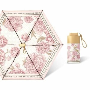 Мини-зонт механика, 5 сложений, купол 91 см, 6 спиц, чехол в комплекте, для женщин, золотой, розовый