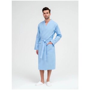 Мужской вафельный халат с планкой, голубой. Размер: 58-60