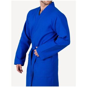 Мужской вафельный халат с планкой, синий. Размер: 50-52