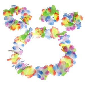 Набор гавайская тема 4в1 (ожерелье+ венок+2 браслета) многоцветные цветы