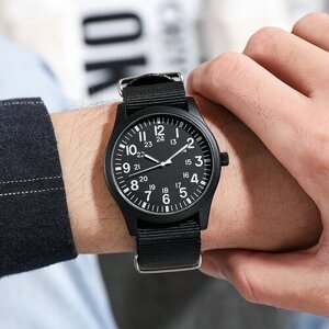 Наручные часы Часы наручные мужские TPW с нейлоновым ремешком, военные, кварцевые., черный