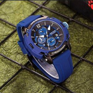 Наручные часы Megir Кварцевые мужские спортивные часы Megir водонепроницаемые с хронографом, синий, черный