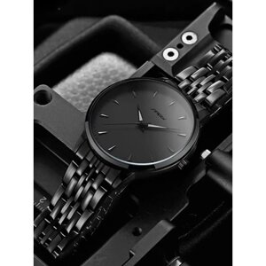 Наручные часы мужские кварцевые Time Shop черные (противоударные, 3 АТМ), черный