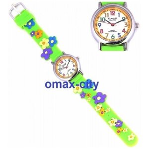 Наручные часы OMAX, кварцевые, корпус латунь, ремешок силикон, зеленый