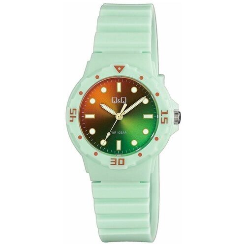 Наручные часы Q&Q Casual Японские наручные часы Q&Q VR19J022Y, зеленый, коричневый