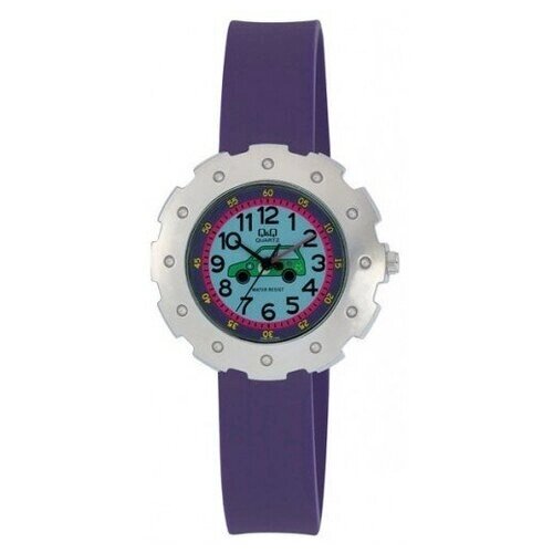 Наручные часы Q&Q, кварцевые, корпус алюминий, ремешок каучук, водонепроницаемые, фиолетовый, зеленый