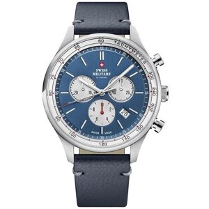 Наручные часы SWISS MILITARY BY CHRONO Мужские швейцарские наручные часы с тахиметром Swiss Military by Chrono Classic SM34081.08 с гарантией, синий, серебряный