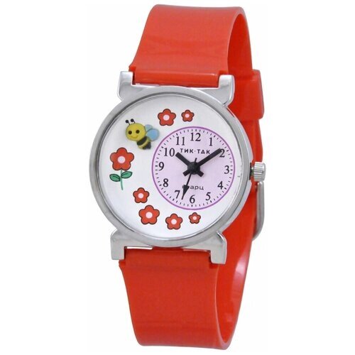 Наручные часы Тик-Так, кварцевые, ремешок пластик, водонепроницаемые, красный, мультиколор