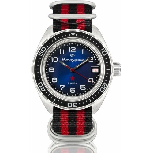 Наручные часы Восток Командирские Наручные механические часы с автоподзаводом Восток Командирские 02034А black red, красный