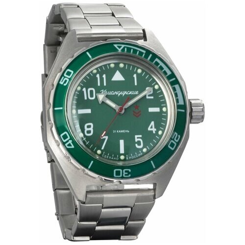 Наручные часы Восток Командирские Российские механические наручные часы Восток 650856, серебряный, зеленый