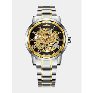 Наручные часы WINNER Элегантные мужские механические часы-скелетоны в подарочной коробочке, золотой, черный