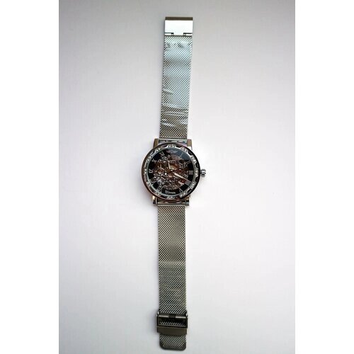Наручные часы WINNER Мужские серебристые часы Winner, механические часы со скелетом, хрустальная сетка, тонкий ремешок из нержавеющей стали, серебряный