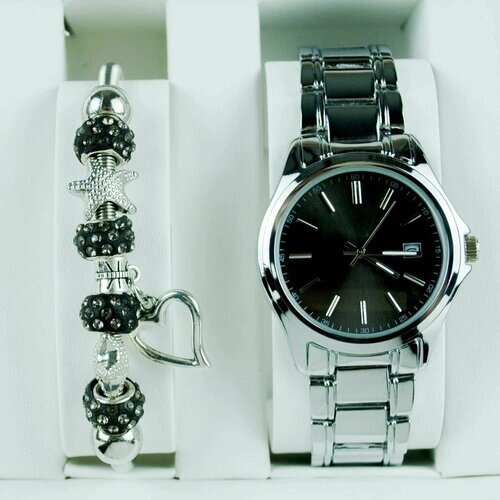 Наручные часы Женские наручные часы с браслетом, регулируемые/черный-серебро, серебряный