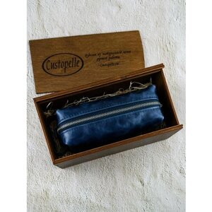 Несессер Custopelle на молнии, натуральная кожа, 8х8х23 см, ручки для переноски, синий