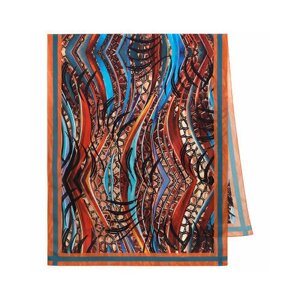 Палантин Павловопосадская платочная мануфактура,200х80 см, оранжевый, бордовый