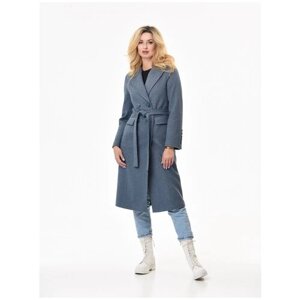Пальто демисезонное, силуэт прилегающий, средней длины, размер 44, голубой